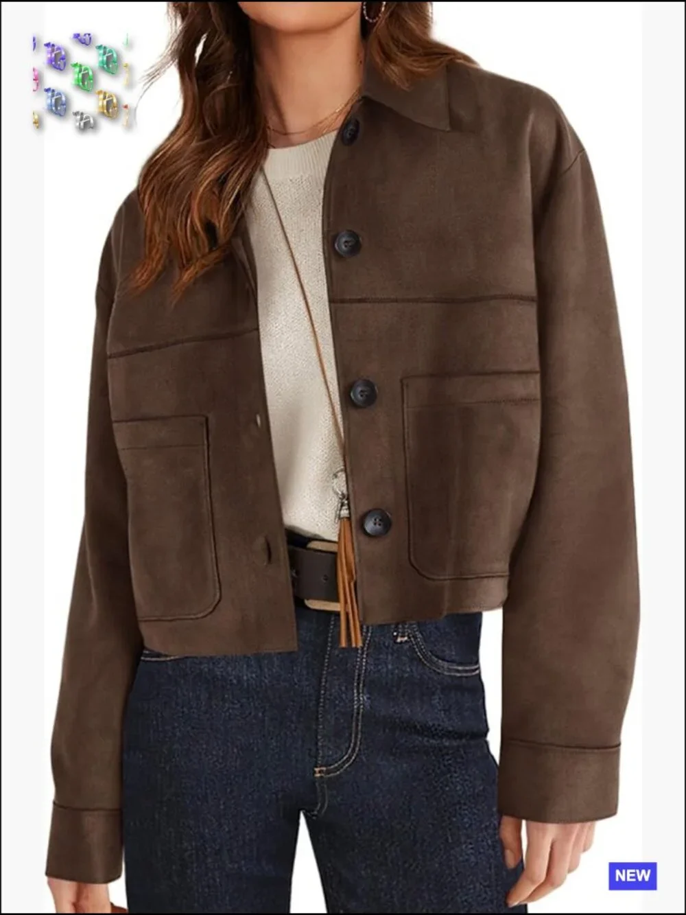 Faux Suede Cropped Jacket Casual Lightweight Fall Winter Coat Trendy Outerwear - Picture 1 of 7